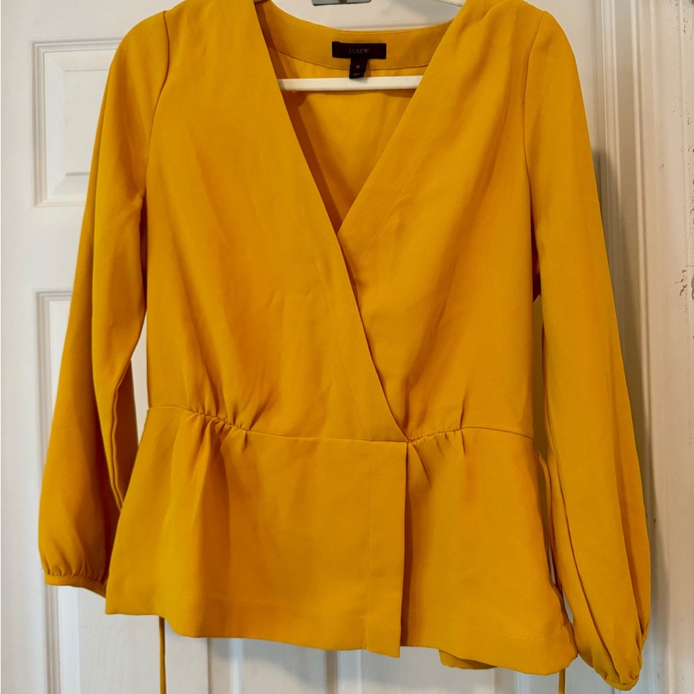 J. Crew Mustard Yellow Wrap Peplum Blouse